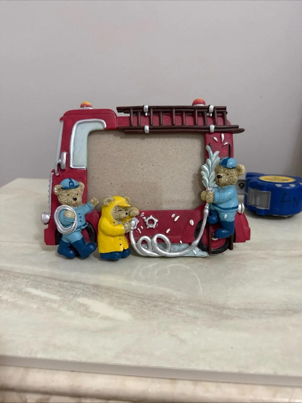 Beautiful Kids Picture Frame Fire Engine with 2 bears holds 4.5” x 3” picture